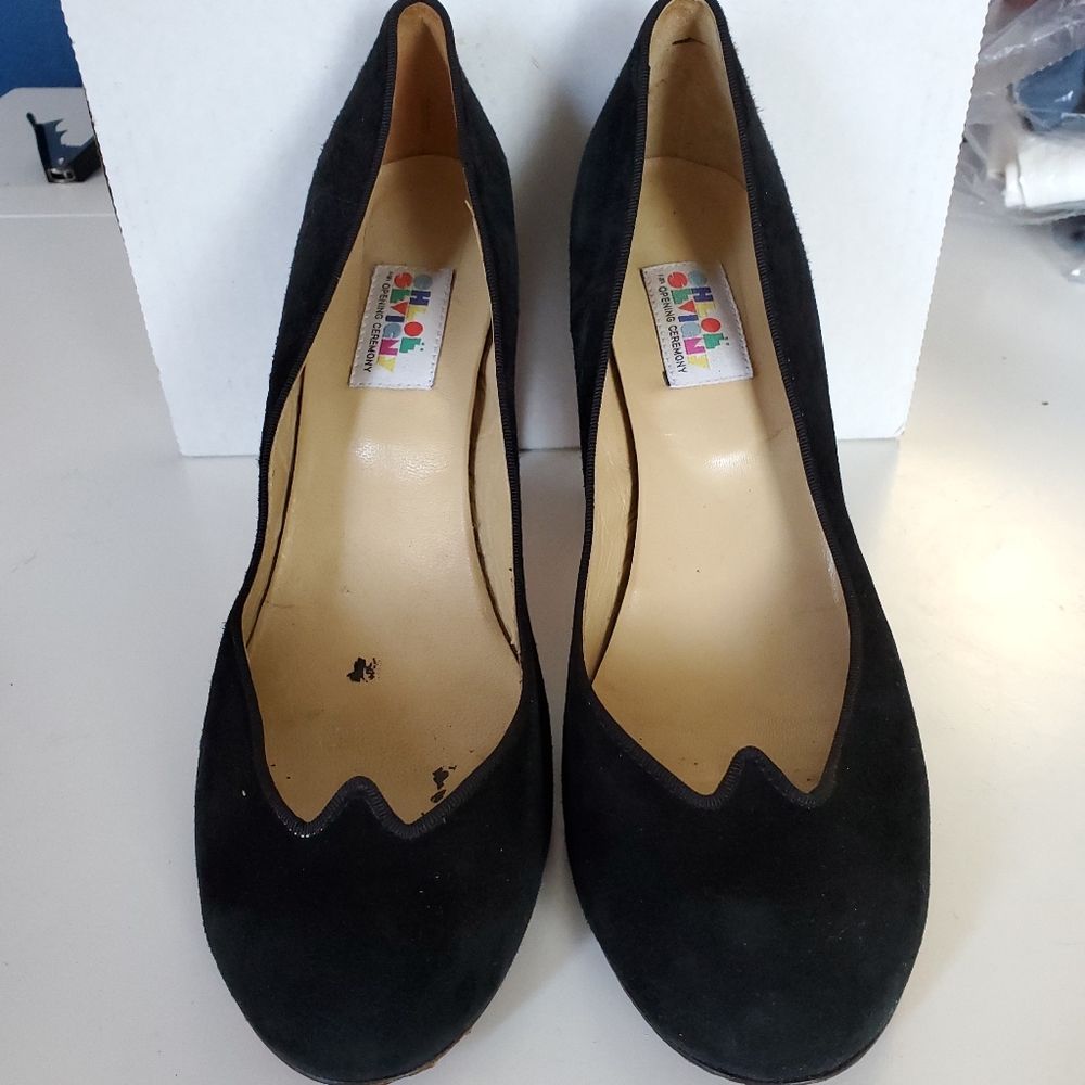 Chloë Sevigny x Opening Ceremony Black Suede Heels 9 - Picture 2 of 7